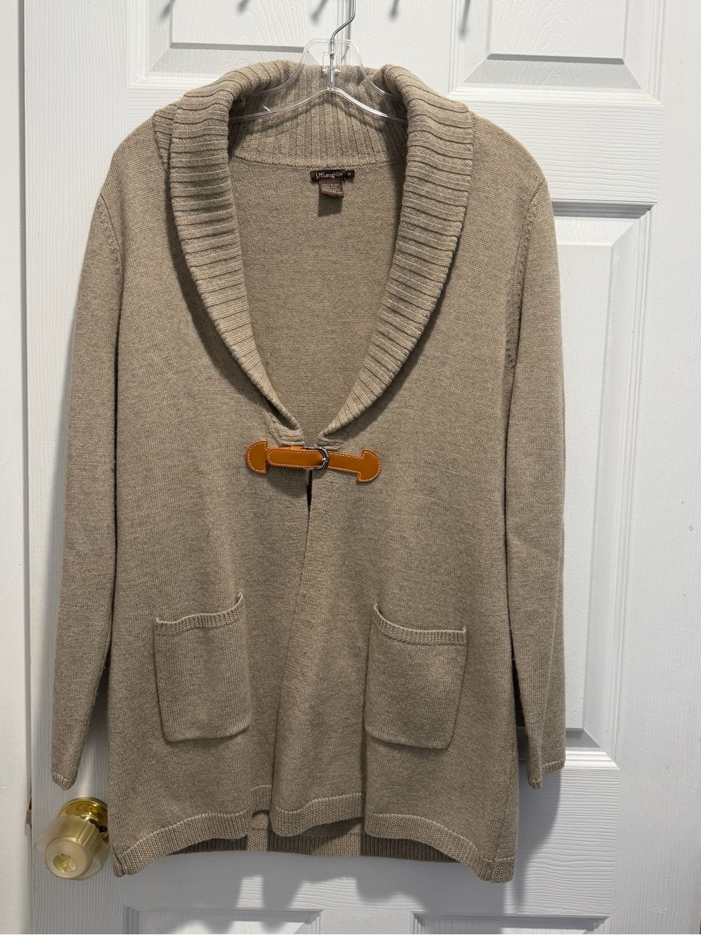 J. McLaughlin Wool Tan Open Cardigan